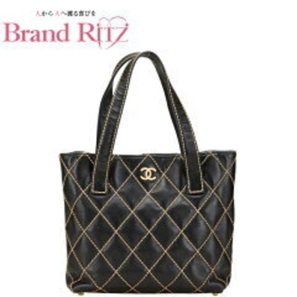 Chanel Wild Stitch Coco Mark Tote Bag Black Leather